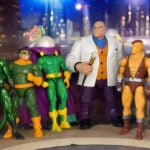 Action figures of the Insidious Six villain team from Spider-Man: The Animated Series (1994), featuring Doctor Octopus leading the group, posed together as the iconic villain team funded by the Kingpin.