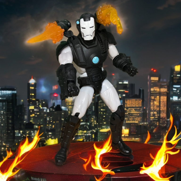 War Machine action figure with gatling guns ready for combat.