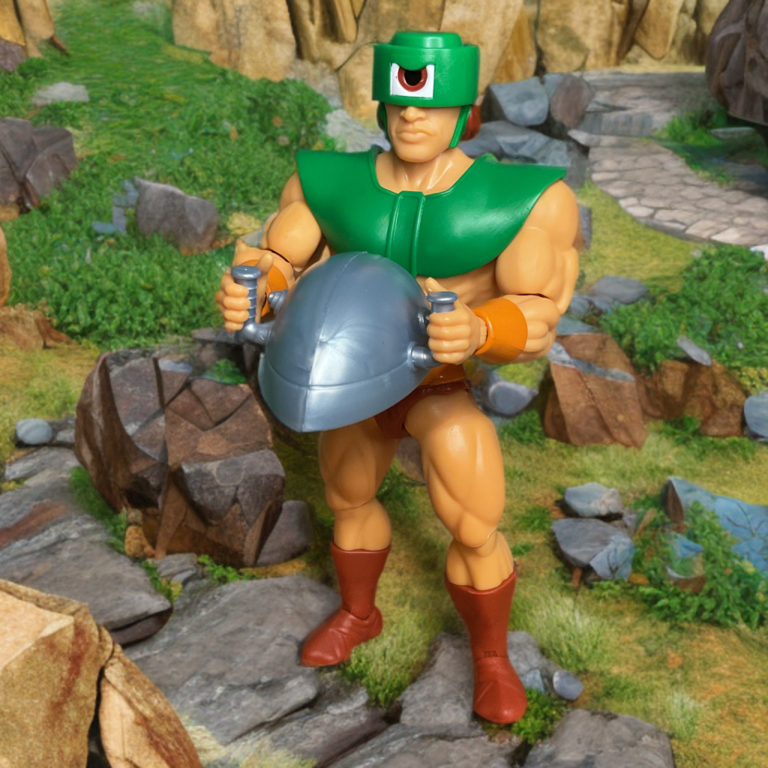 Detailed night vision lens on Tri-Klops rotating visor, MOTU Origins figure.