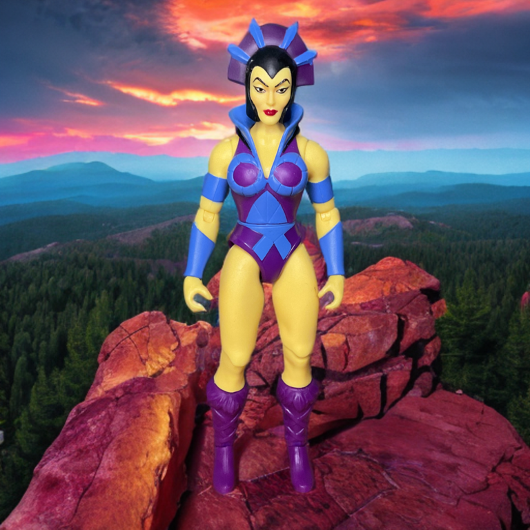 Figurine Evil-Lyn conçue d'après son apparence dans le dessin animé Filmation.