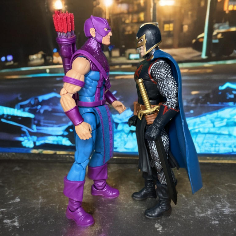 Ultimate Hawkeye vs Black Knight Marvel action figure battle - Fantasy Action Figures