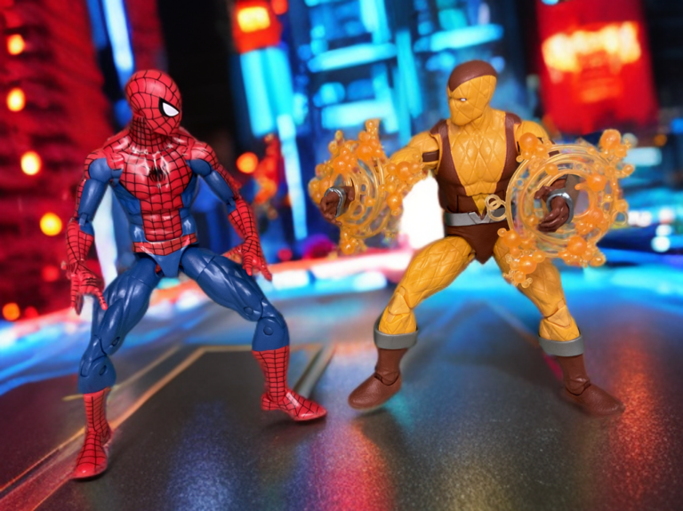 Shocker action figure deploying his vibro-shock gauntlets in the Insidious Six team against Spider Man.