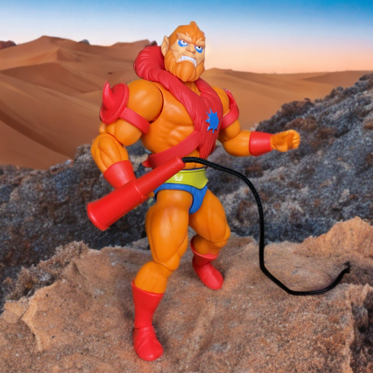 Front view of the orange-furred Beast Man figure showcasing its retro-inspired color palette.