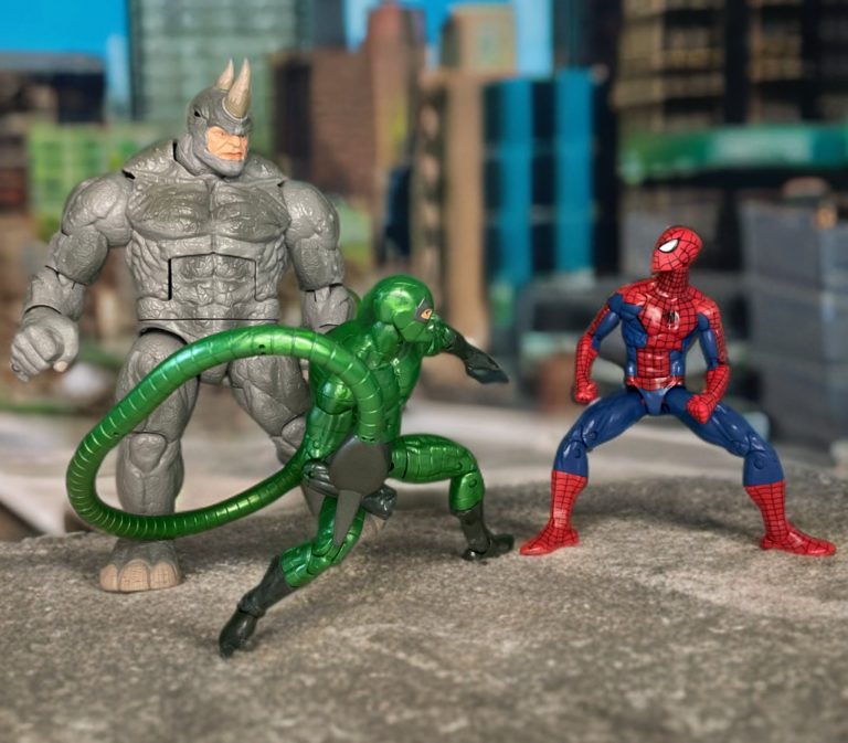 Action figure recreation of the Battle of the Insidious Six against Spider-Man.