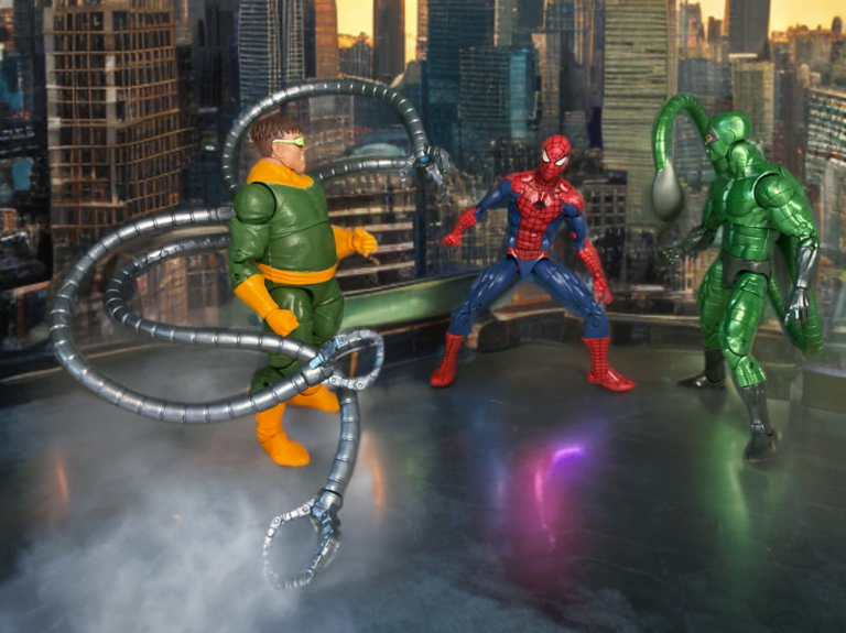 Insidious Six action figures ambushing a powerless Spider-Man in the Neogenic Nightmare storyline.