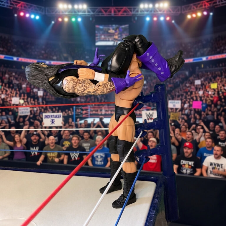 Sycho Sid action figure executing the signature Powerbomb on the Undertaker.