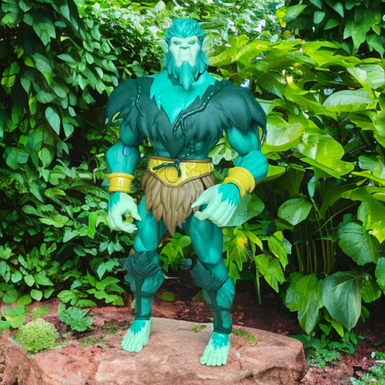 MOTU Origins Moss Man 200x posed as the ancient guardian of the Evergreen Forest.
