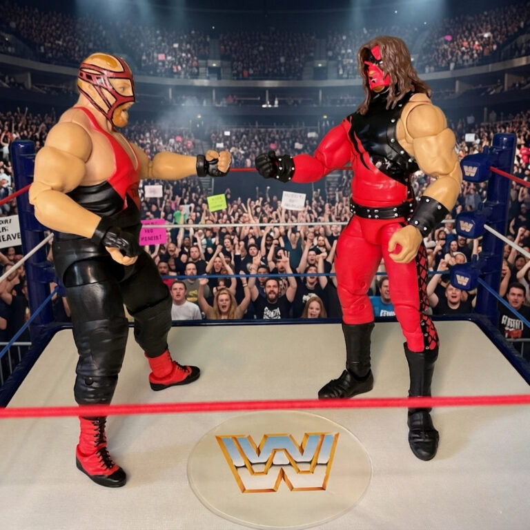 Fantasy Action Figures diorama of Big Van Vader facing Kane in a monstrous power clash during the WWF era.
