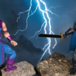 Hawkeye vs Black Knight action figures in an epic Marvel battle - Fantasy Action Figures