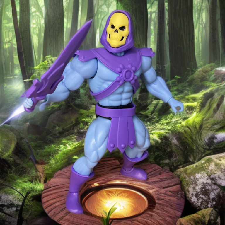 A retro-style toy photography shot of Cartoon Collection Skeletor for Fantasy Action Figures.