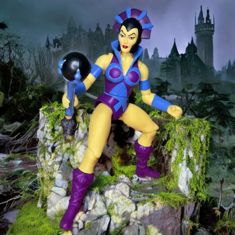Evil-Lyn prenant la pose d'un lanceur de sorts, Masters of the Universe Origins.