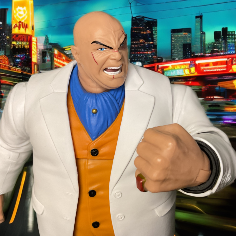 Kingpin action figure representing systemic crime power.