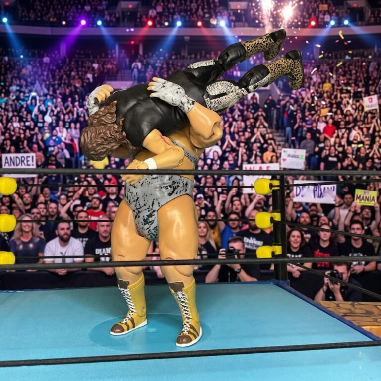 Action figures capturing Norman reversing Cactus Jack’s piledriver at WrestleWar 1990.