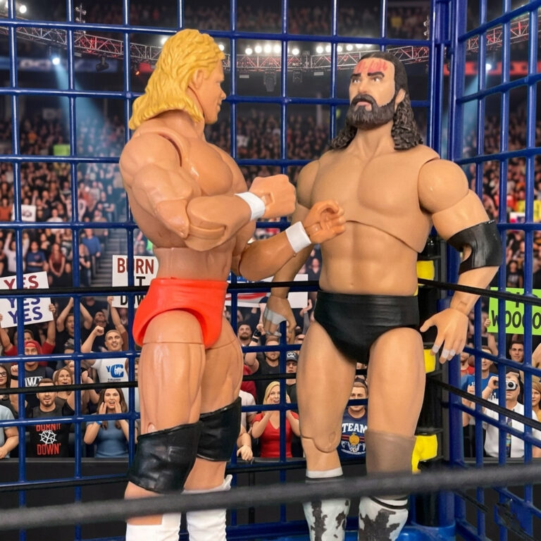 Fantasy Action Figures recreation of the Bruiser Brody vs Lex Luger steel cage match.