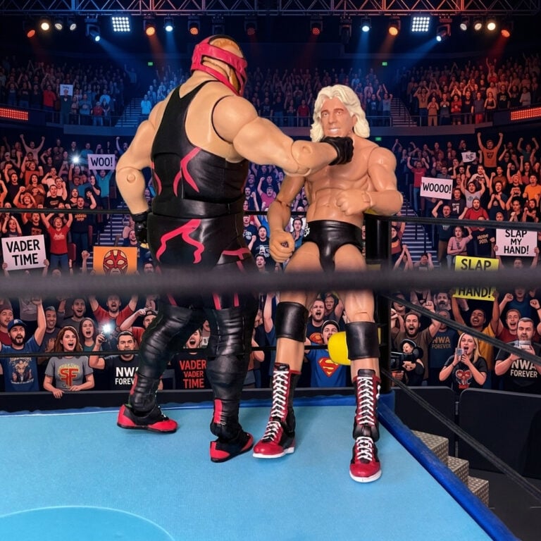 Fantasy Action Figures diorama of Big Van Vader vs Ric Flair in a classic WCW heavyweight confrontation.