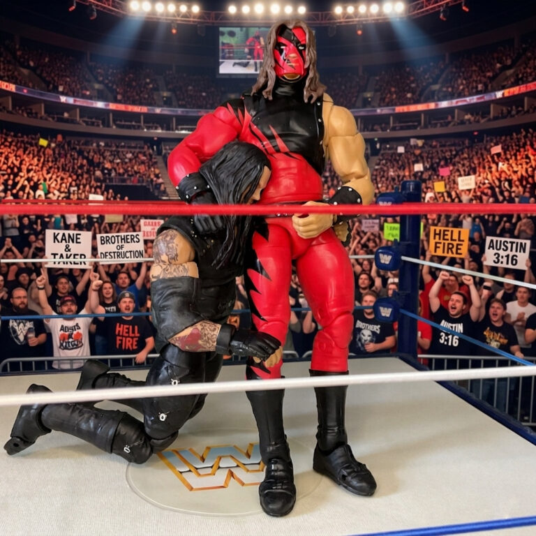Fantasy Action Figures diorama telling the full story of Kane vs The Undertaker.
