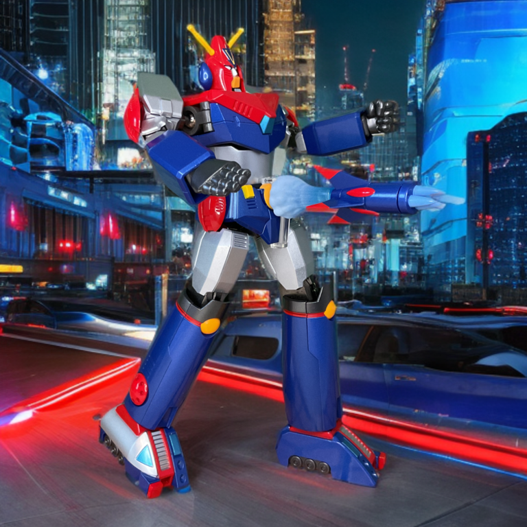 The action figure executing an aggressive tactical combat pose reminiscent of its high-energy battle appearances.