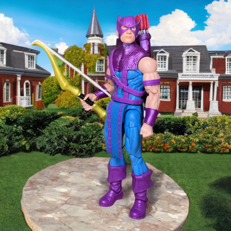 Hawkeye action figure aiming bow in combat pose.