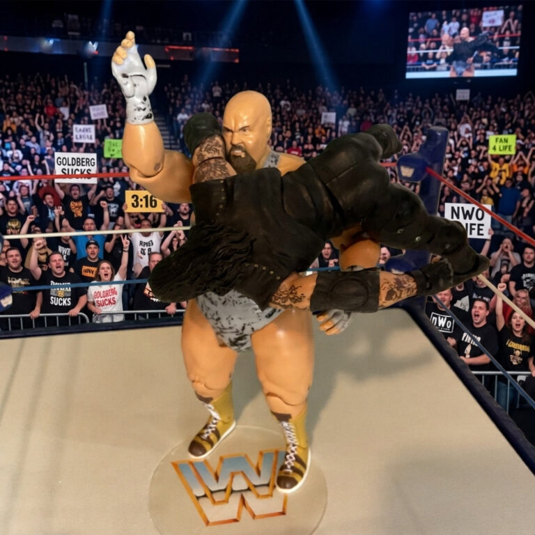 Bastion Booger action figure hitting the Booger Bomb on The Undertaker.