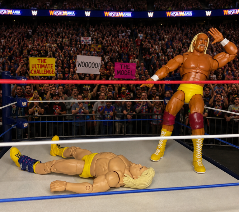 Figura de ação de Hulk Hogan no modo Hulk Up completo contra o Hammer.