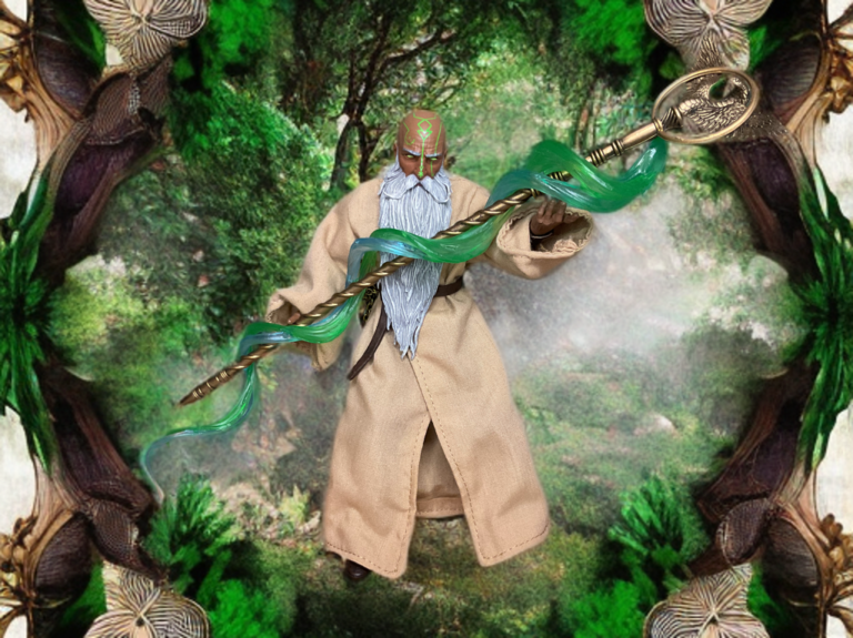 The Samir Scrollwarder action figure featured on Fantasy Action Figures website against a dark background.