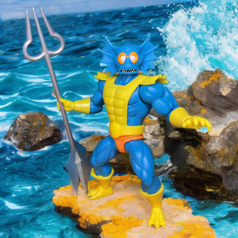 Close-up of Mer-Man’s trident, MOTU Origins Cartoon Collection.