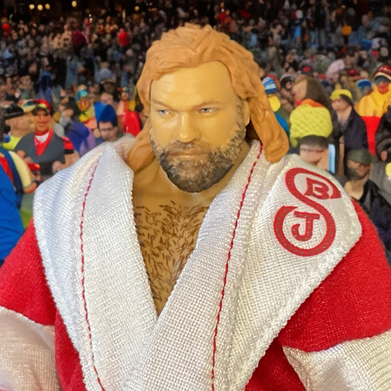 Big John Studd wrestling action figure in classic robe, collectible from Fantasy Action Figures.
