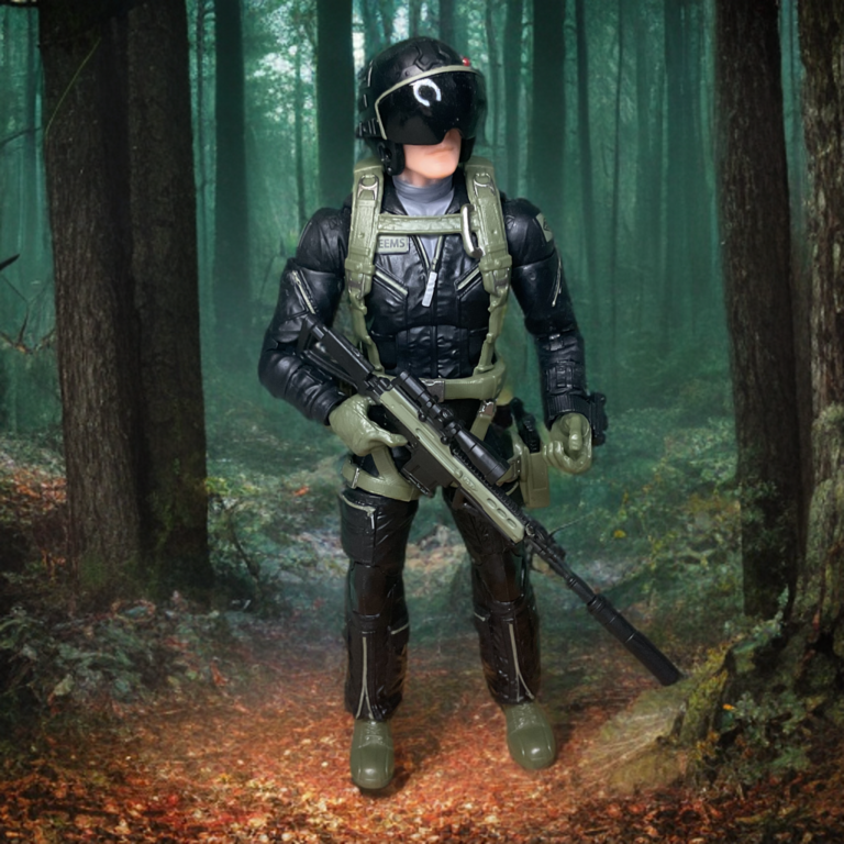 Ripcord G.I. Joe action figure infiltrating the jungle on Cobra Island at night.