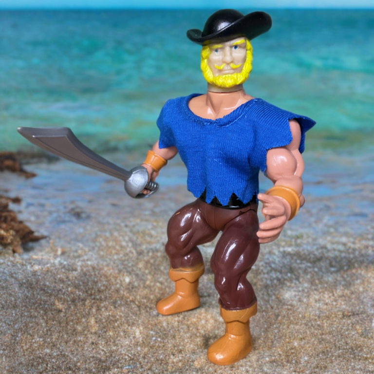 A 5.5-inch action figure with an athletic build, wearing a sculpted blue sash, purple trousers, and tall black cuffed pirate boots.