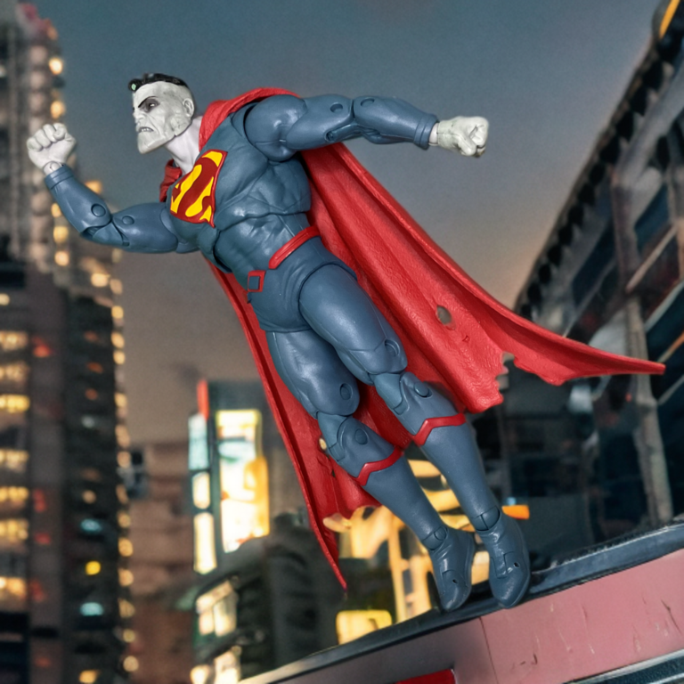 Bizarro Rebirth action figure posed in an aggressive forward lunge with fists clenched.