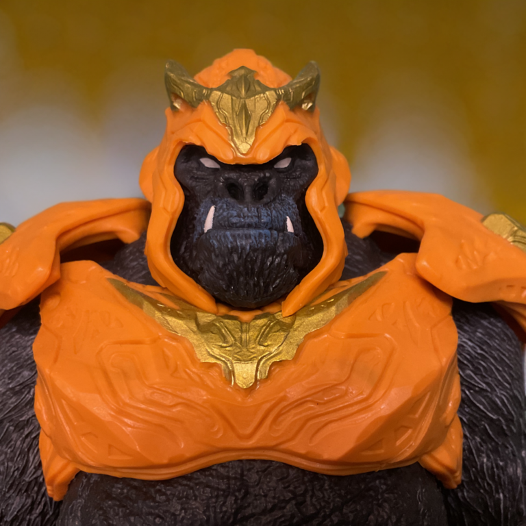 Close-up head sculpt of McFarlane Toys Gorilla Grodd showing calculating expression and detailed fur texturing.
