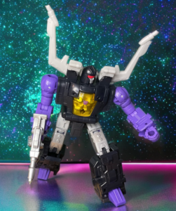 Shrapnel im Insecticon-Robotermodus mit Blaster aus der „Dramatic Capture“-Reihe.