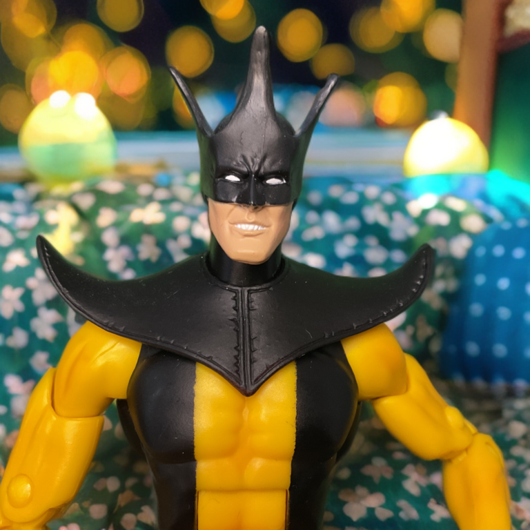 Close-up head sculpt of DC Universe Classics Toyman.