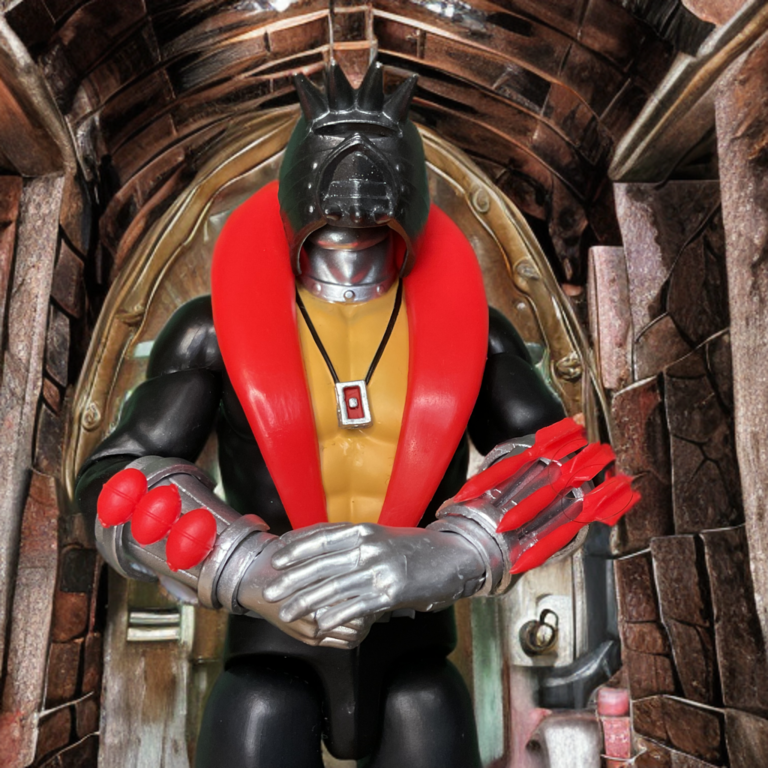 Destro action figure wearing the legendary beryllium steel mask, commemorating the 1640s punishment by Oliver Cromwell turned into a symbol of clan pride.