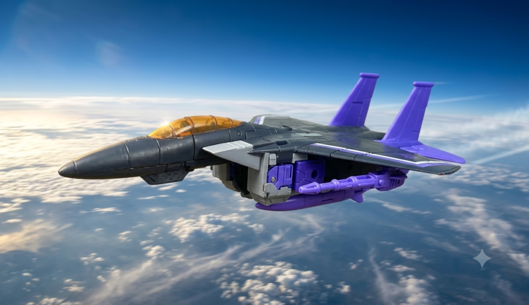 Skywarp aus der „Dramatic Capture“-Reihe verwandelt sich in einen schwarz-lila F-15-Jet